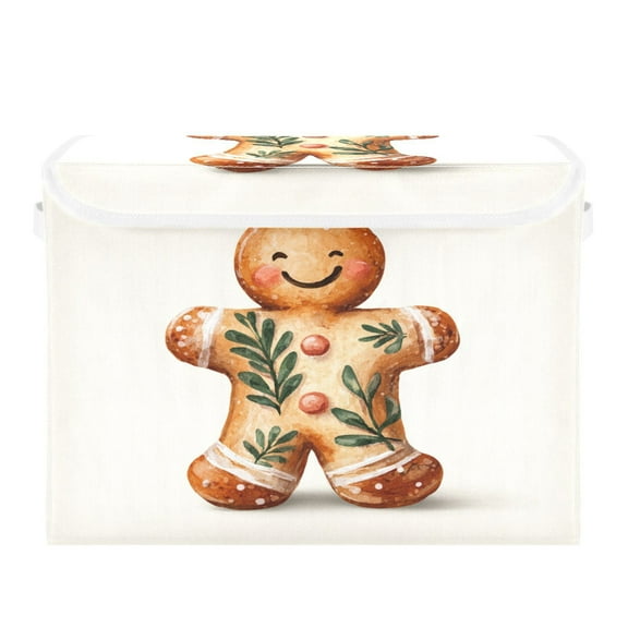 Storage Box With Lid 16.5x12.6x11.8In Lidded Home Storage Bins Foldable Stacked Household Storage Box Christmas Gingerbread Man Beautiful