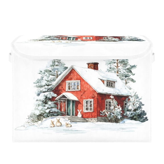 Storage Box With Lid 16.5x12.6x11.8In Lidded Home Storage Bins Foldable Stacked Household Storage Box Christmas Red House