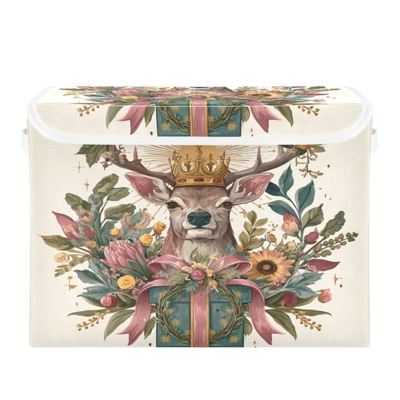 Storage Box With Lid 16.5x12.6x11.8In Lidded Home Storage Bins Foldable Stacked Household Storage Box Christmas Reindeerchristmas Sprite