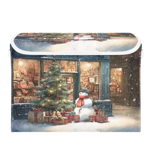 Storage Box With Lid 16.5x12.6x11.8In Lidded Home Storage Bins Foldable Stacked Household Storage Box Christmas Street Scene