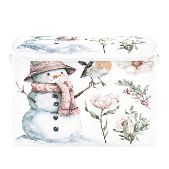 Storage Box With Lid 16.5x12.6x11.8In Lidded Home Storage Bins Foldable Stacked Household Storage Box Christmas Winter Flowers