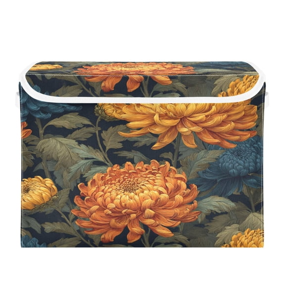 Storage Box With Lid 16.5x12.6x11.8In Lidded Home Storage Bins Foldable Stacked Household Storage Box Chrysanthemum Seamless Pattern