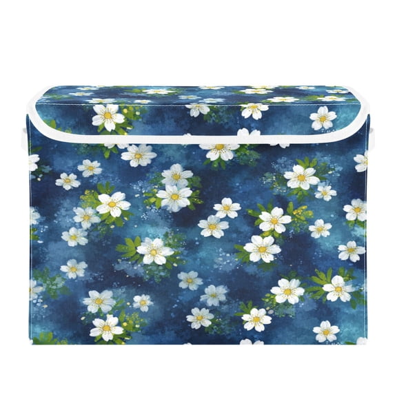 Storage Box With Lid 16.5x12.6x11.8In Lidded Home Storage Bins Foldable Stacked Household Storage Box Cobalt Sky Floral Dots