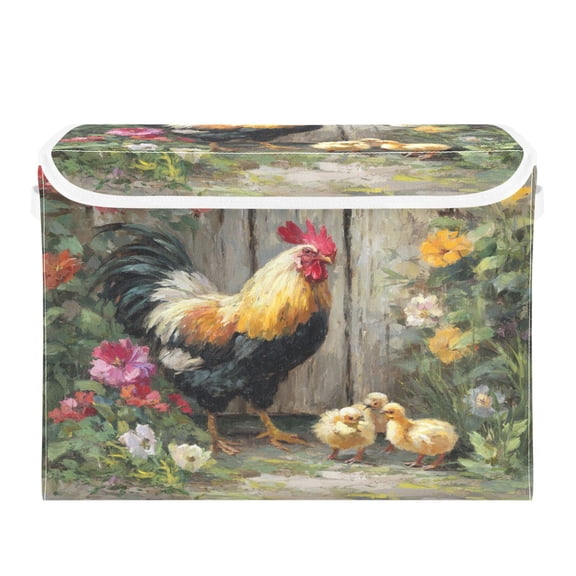 Storage Box With Lid 16.5x12.6x11.8In Lidded Home Storage Bins Foldable Stacked Household Storage Box Colorful Big Rooster