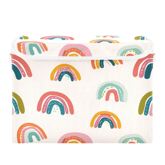 Storage Box With Lid 16.5x12.6x11.8In Lidded Home Storage Bins Foldable Stacked Household Storage Box Colorful Cartoon Rainbow Pattern