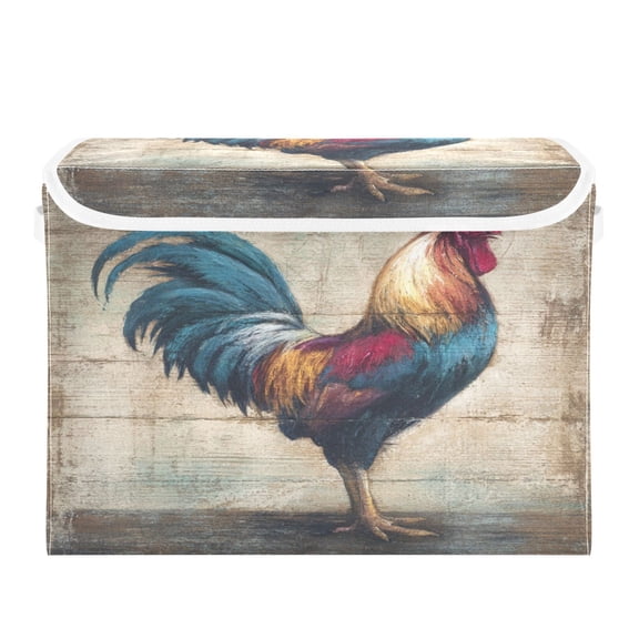 Storage Box With Lid 16.5x12.6x11.8In Lidded Home Storage Bins Foldable Stacked Household Storage Box Colorful Rooster