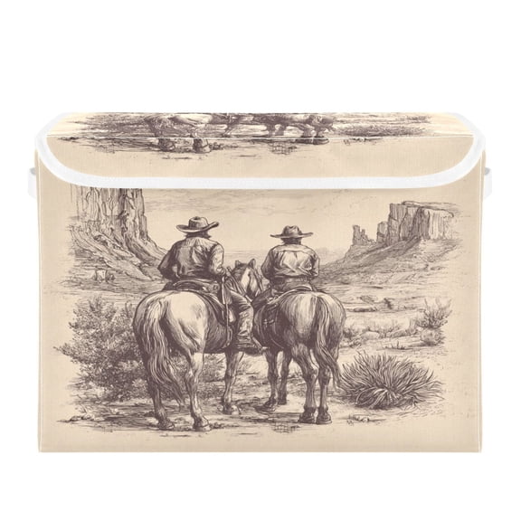 Storage Box With Lid 16.5x12.6x11.8In Lidded Home Storage Bins Foldable Stacked Household Storage Box Cowboys Horse Desert