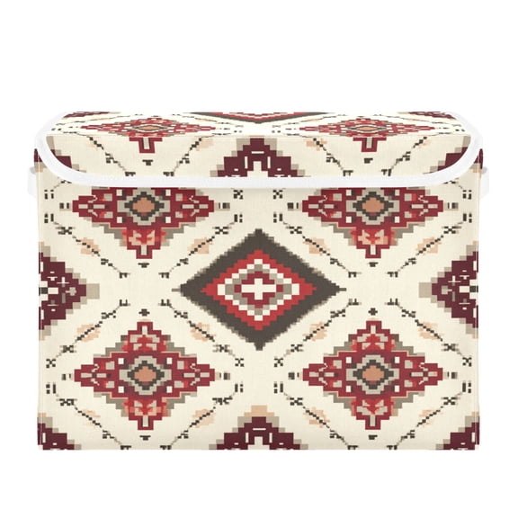 Storage Box With Lid 16.5x12.6x11.8In Lidded Home Storage Bins Foldable Stacked Household Storage Box Crimson Diamond Ivory Border