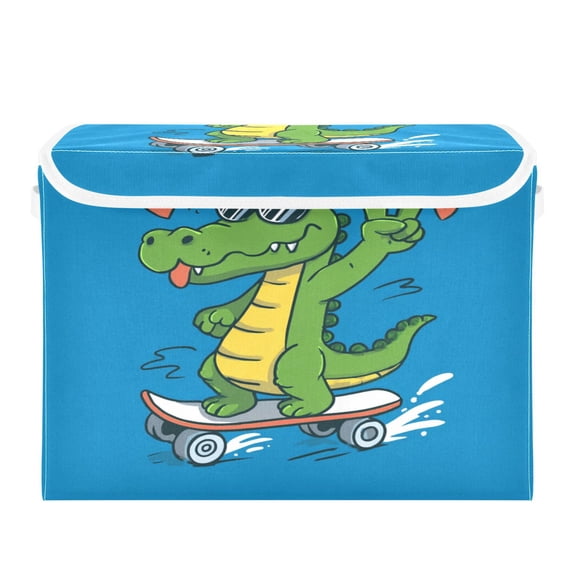 Storage Box With Lid 16.5x12.6x11.8In Lidded Home Storage Bins Foldable Stacked Household Storage Box Crocodile Skateboard