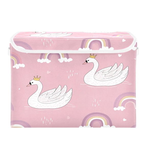 Storage Box With Lid 16.5x12.6x11.8In Lidded Home Storage Bins Foldable Stacked Household Storage Box Crown Swans Rainbow Dinos