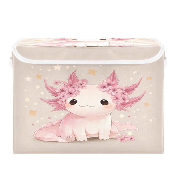 Storage Box With Lid 16.5x12.6x11.8In Lidded Home Storage Bins Foldable Stacked Household Storage Box Cute Axolotl Pink