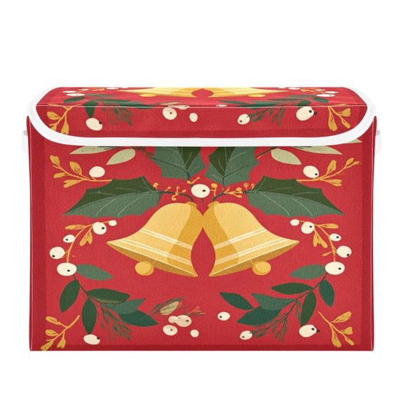 Storage Box With Lid 16.5x12.6x11.8In Lidded Home Storage Bins Foldable Stacked Household Storage Box Cute Christmas Bell