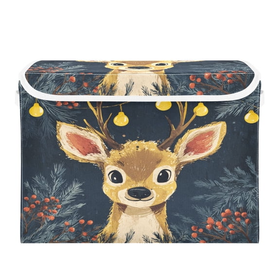 Storage Box With Lid 16.5x12.6x11.8In Lidded Home Storage Bins Foldable Stacked Household Storage Box Cute Christmas Deer Cartoon