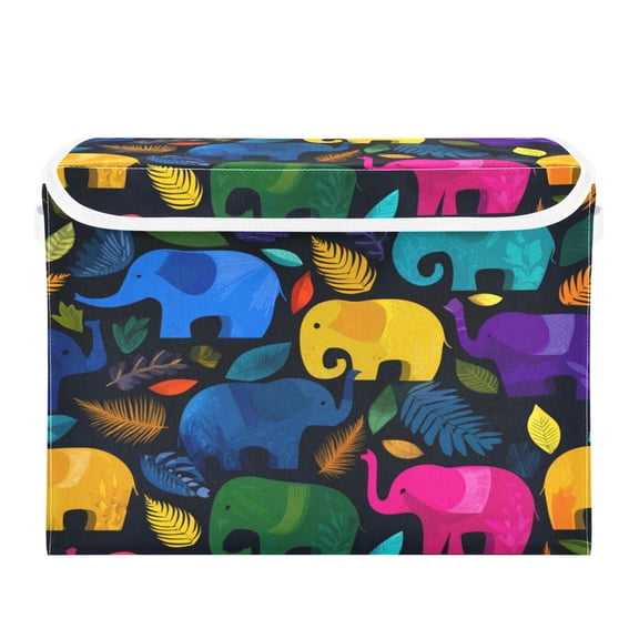 Storage Box With Lid 16.5x12.6x11.8In Lidded Home Storage Bins Foldable Stacked Household Storage Box Cute Colorful Elephant