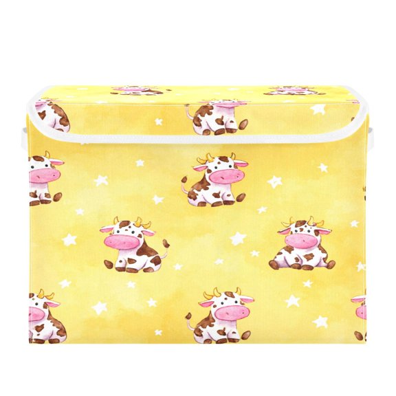 Storage Box With Lid 16.5x12.6x11.8In Lidded Home Storage Bins Foldable Stacked Household Storage Box Cute Cow Seamless