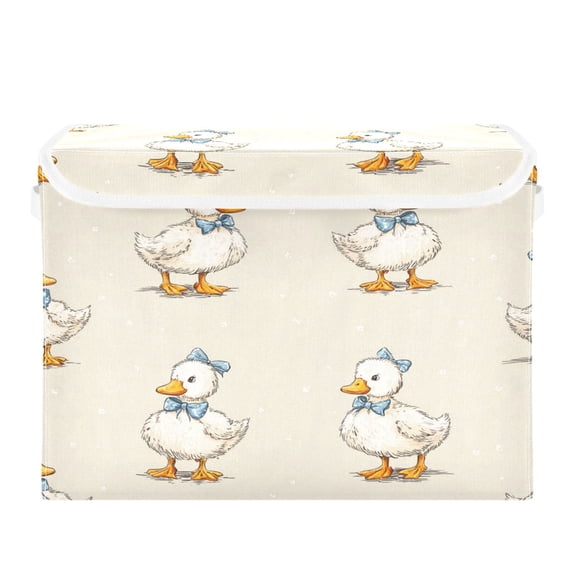 Storage Box With Lid 16.5x12.6x11.8In Lidded Home Storage Bins Foldable Stacked Household Storage Box Cute Duck Seamless