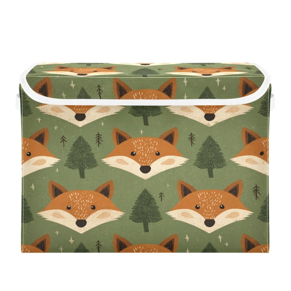 Storage Box With Lid 16.5x12.6x11.8In Lidded Home Storage Bins Foldable Stacked Household Storage Box Cute Foxes Orange Forest
