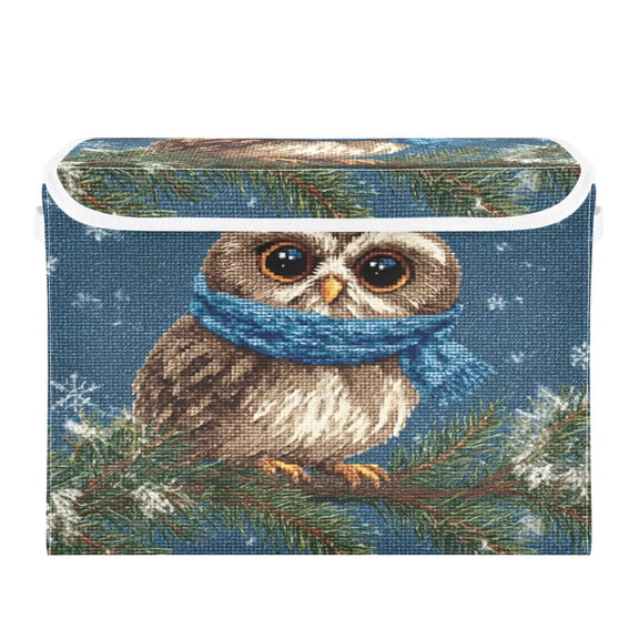 Storage Box With Lid 16.5x12.6x11.8In Lidded Home Storage Bins Foldable Stacked Household Storage Box Cute Gray Owl
