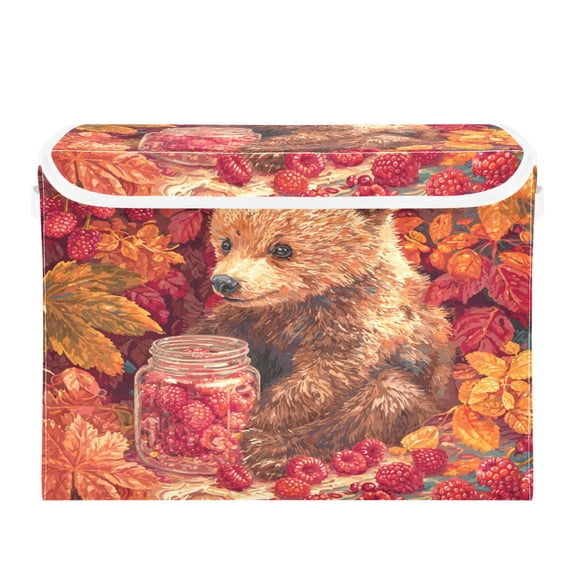 Storage Box With Lid 16.5x12.6x11.8In Lidded Home Storage Bins Foldable Stacked Household Storage Box Cute Grizzly Bear