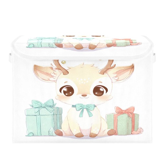 Storage Box With Lid 16.5x12.6x11.8In Lidded Home Storage Bins Foldable Stacked Household Storage Box Cute Little Deer