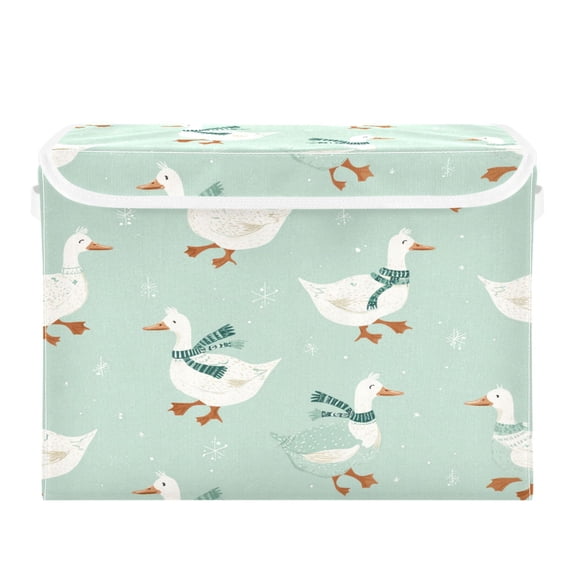 Storage Box With Lid 16.5x12.6x11.8In Lidded Home Storage Bins Foldable Stacked Household Storage Box Cute Little Duck Seamless