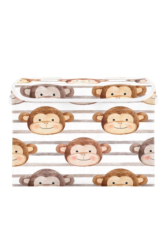 Storage Box With Lid 16.5x12.6x11.8In Lidded Home Storage Bins Foldable Stacked Household Storage Box Cute Monkey Faces Backdrop