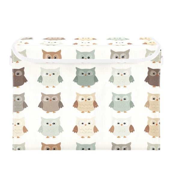 Storage Box With Lid 16.5x12.6x11.8In Lidded Home Storage Bins Foldable Stacked Household Storage Box Cute Owl Repeat Pattern