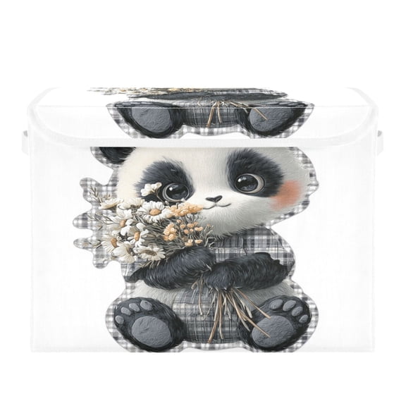 Storage Box With Lid 16.5x12.6x11.8In Lidded Home Storage Bins Foldable Stacked Household Storage Box Cute Panda