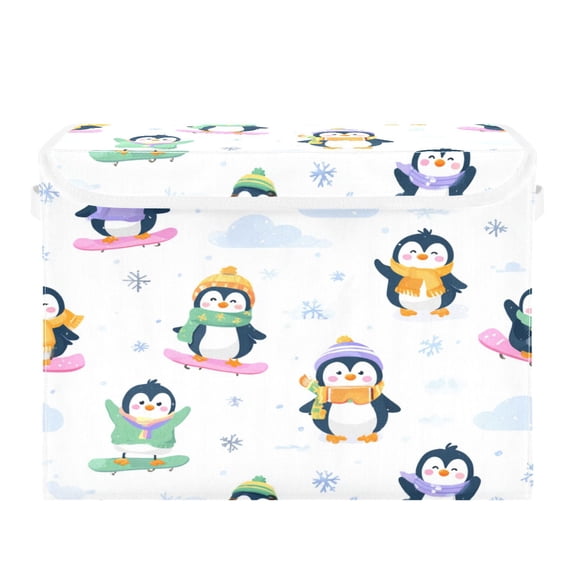 Storage Box With Lid 16.5x12.6x11.8In Lidded Home Storage Bins Foldable Stacked Household Storage Box Cute Penguin Seamless