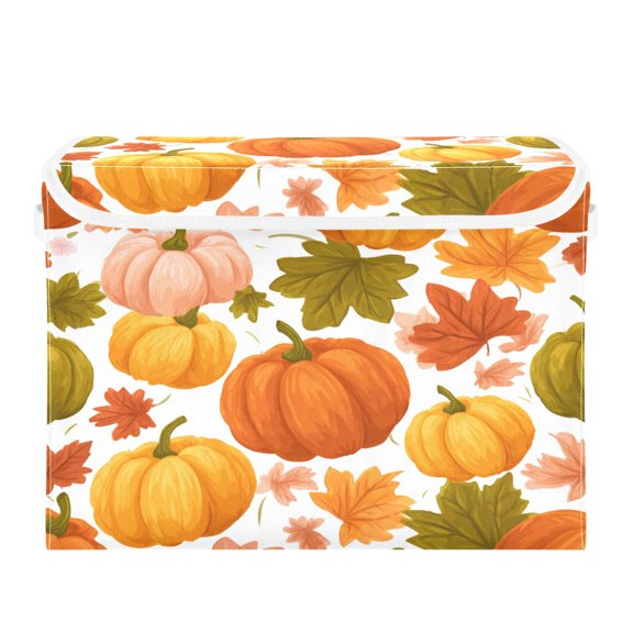 Storage Box With Lid 16.5x12.6x11.8In Lidded Home Storage Bins Foldable Stacked Household Storage Box Cute Pumpkin