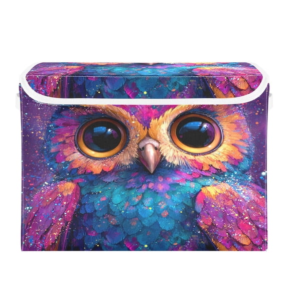 Storage Box With Lid 16.5x12.6x11.8In Lidded Home Storage Bins Foldable Stacked Household Storage Box Cute Purple Owl Pattern