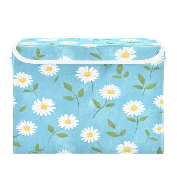 Storage Box With Lid 16.5x12.6x11.8In Lidded Home Storage Bins Foldable Stacked Household Storage Box Cute Simple Daisy Blue