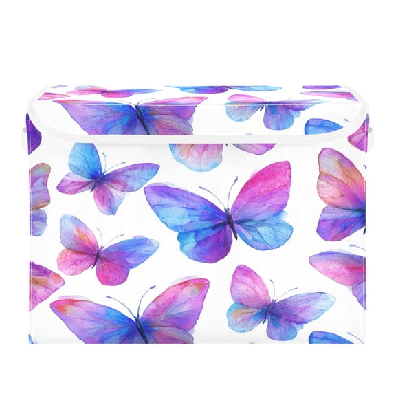 Storage Box With Lid 16.5x12.6x11.8In Lidded Home Storage Bins Foldable Stacked Household Storage Box Cute Watercolor Butterfly