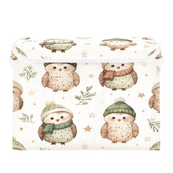 Storage Box With Lid 16.5x12.6x11.8In Lidded Home Storage Bins Foldable Stacked Household Storage Box Cute Watercolor Owl Pattern
