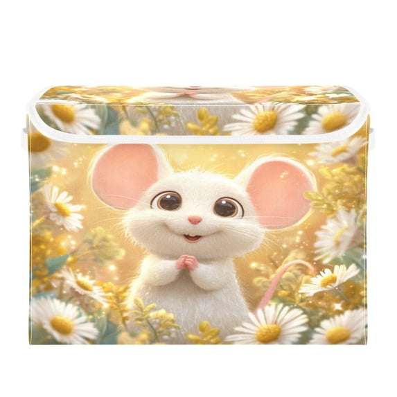 Storage Box With Lid 16.5x12.6x11.8In Lidded Home Storage Bins Foldable Stacked Household Storage Box Cute White Mouse