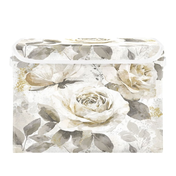 Storage Box With Lid 16.5x12.6x11.8In Lidded Home Storage Bins Foldable Stacked Household Storage Box Dainty Delicate Floral Flowers