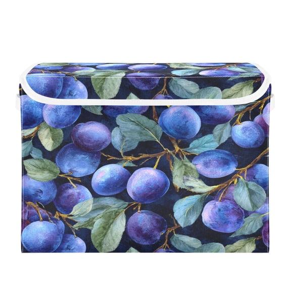 Storage Box With Lid 16.5x12.6x11.8In Lidded Home Storage Bins Foldable Stacked Household Storage Box Deep Blue Plum
