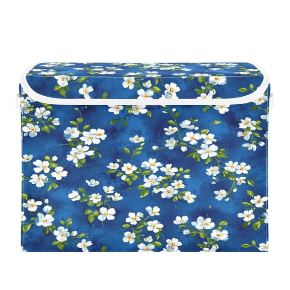 Storage Box With Lid 16.5x12.6x11.8In Lidded Home Storage Bins Foldable Stacked Household Storage Box Deep Indigo Petal Whispers