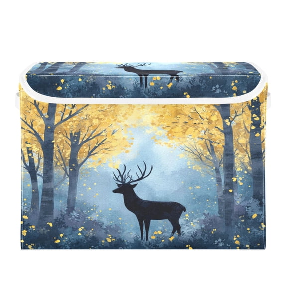 Storage Box With Lid 16.5x12.6x11.8In Lidded Home Storage Bins Foldable Stacked Household Storage Box Deer in The Forest
