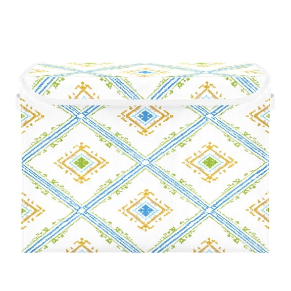 Storage Box With Lid 16.5x12.6x11.8In Lidded Home Storage Bins Foldable Stacked Household Storage Box Diamond Lattice Seamless Border