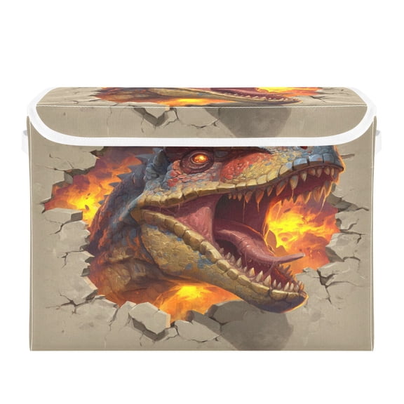 Storage Box With Lid 16.5x12.6x11.8In Lidded Home Storage Bins Foldable Stacked Household Storage Box Dinosaur Icon Design