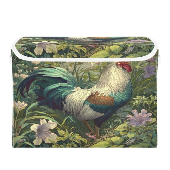 Storage Box With Lid 16.5x12.6x11.8In Lidded Home Storage Bins Foldable Stacked Household Storage Box Elegant Rooster