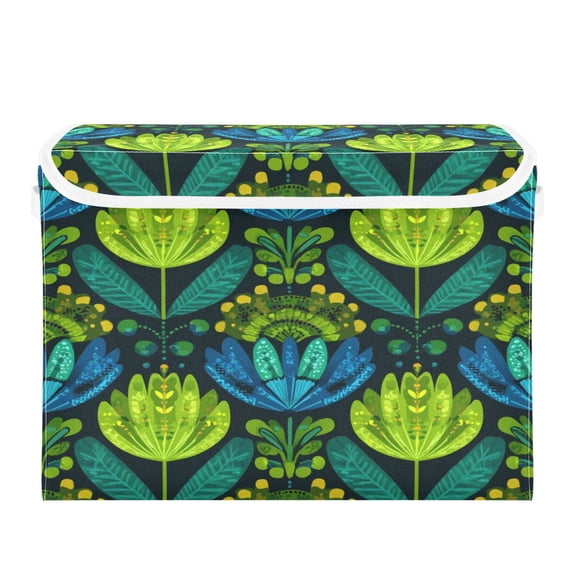 Storage Box With Lid 16.5x12.6x11.8In Lidded Home Storage Bins Foldable Stacked Household Storage Box Emerald Tulip Bold Pattern