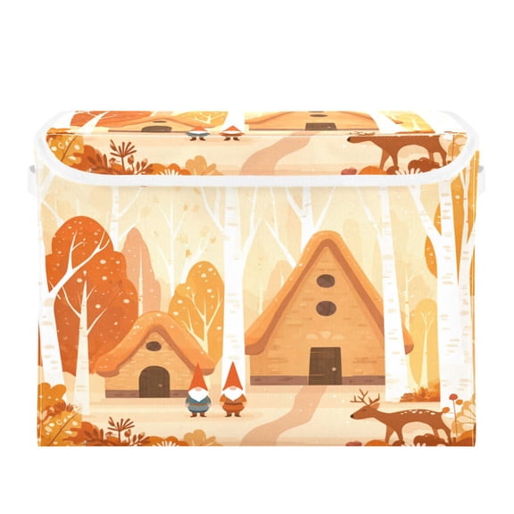 Storage Box With Lid 16.5x12.6x11.8In Lidded Home Storage Bins Foldable Stacked Household Storage Box Fairy Tale Wooden Houses