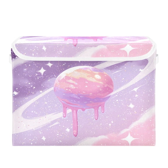 Storage Box With Lid 16.5x12.6x11.8In Lidded Home Storage Bins Foldable Stacked Household Storage Box Fantasy Cartoon Style Planet