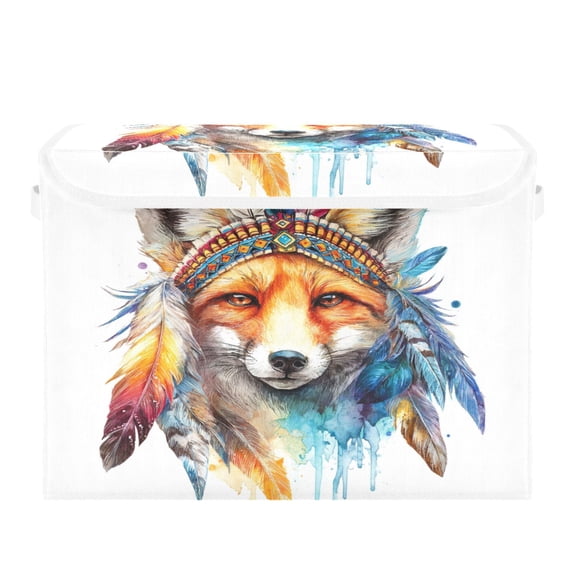 Storage Box With Lid 16.5x12.6x11.8In Lidded Home Storage Bins Foldable Stacked Household Storage Box Feathered Fox Headpiece