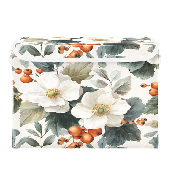 Storage Box With Lid 16.5x12.6x11.8In Lidded Home Storage Bins Foldable Stacked Household Storage Box Flowers Lovely Cute