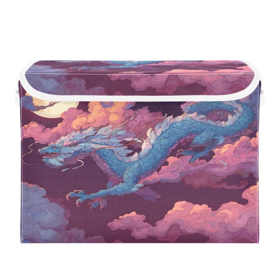 Storage Box With Lid 16.5x12.6x11.8In Lidded Home Storage Bins Foldable Stacked Household Storage Box Flying Dragon in Sky