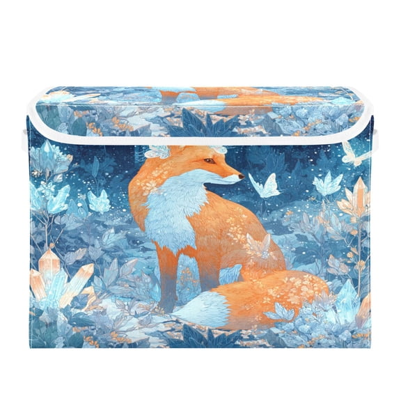 Storage Box With Lid 16.5x12.6x11.8In Lidded Home Storage Bins Foldable Stacked Household Storage Box Fox Beautiful