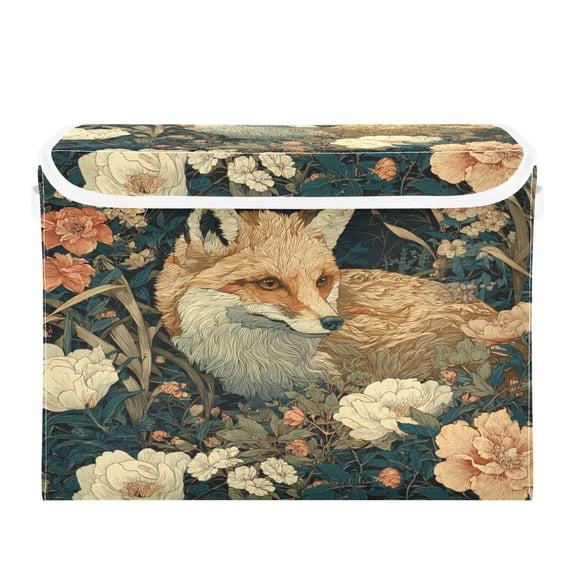 Storage Box With Lid 16.5x12.6x11.8In Lidded Home Storage Bins Foldable Stacked Household Storage Box Fox Flower Forest